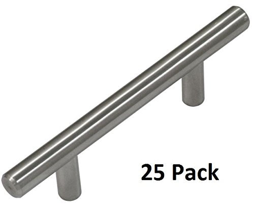 Satin Nickel Cabinet Hardware Solid Bar Pull - 3" C.C., 6" Overall, 25 Pack