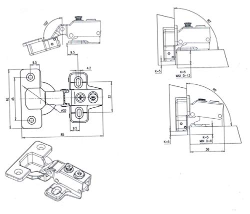 Short arm Soft Close 1/2" Overlay Silence, Slow Close Hinge, Pair